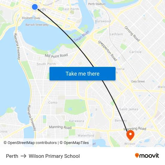 Perth to Wilson Primary School map