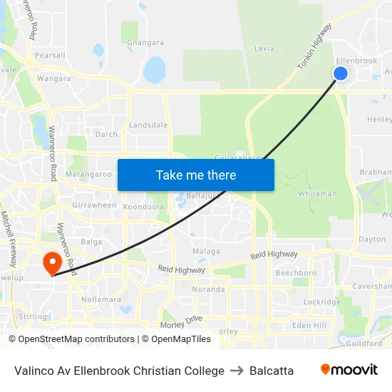 Valinco Av Ellenbrook Christian College to Balcatta map