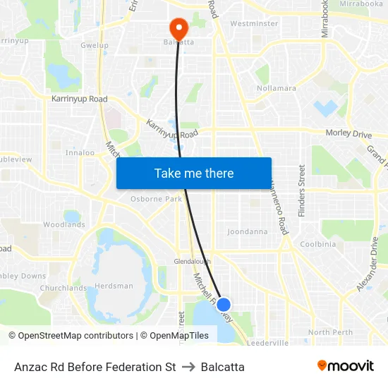 Anzac Rd Before Federation St to Balcatta map