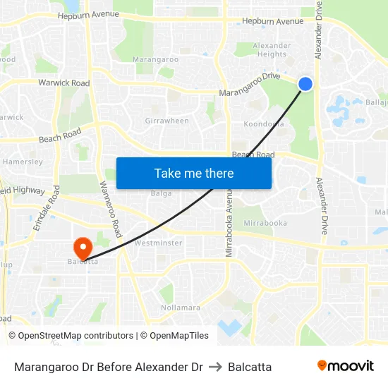 Marangaroo Dr Before Alexander Dr to Balcatta map