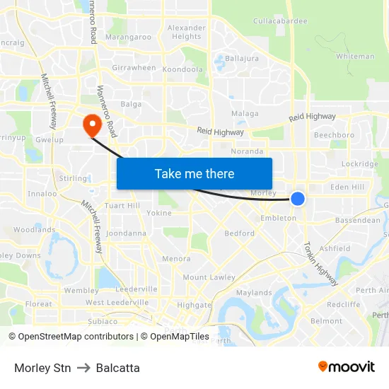 Morley Stn to Balcatta map