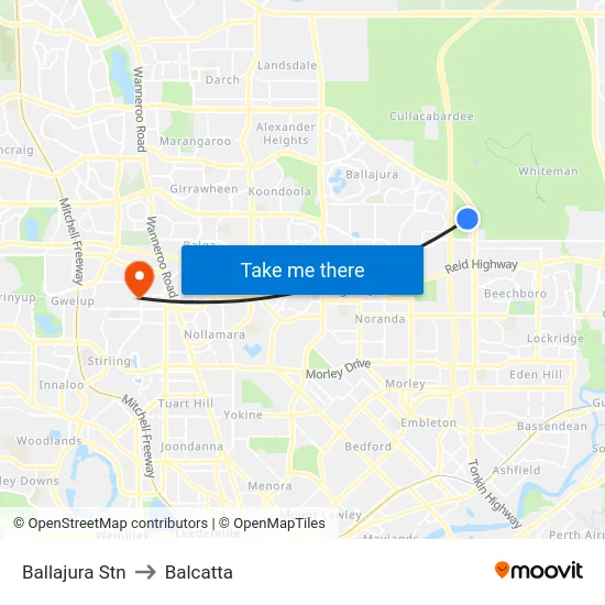 Ballajura Stn to Balcatta map