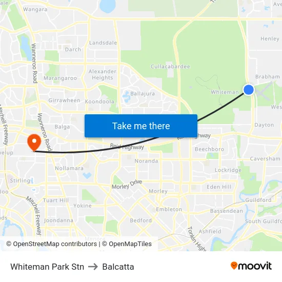 Whiteman Park Stn to Balcatta map