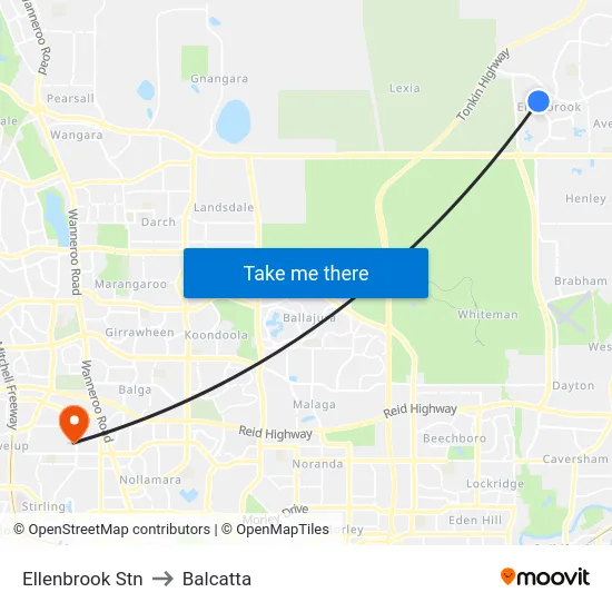 Ellenbrook Stn to Balcatta map