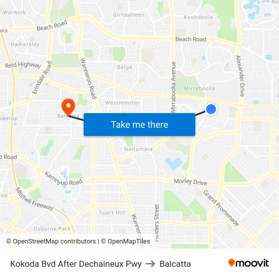 Kokoda Bvd After Dechaineux Pwy to Balcatta map