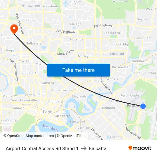 Airport Central Access Rd Stand 1 to Balcatta map