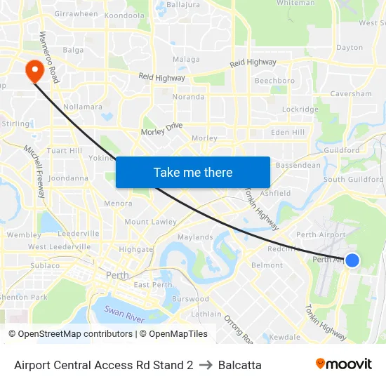 Airport Central Access Rd Stand 2 to Balcatta map