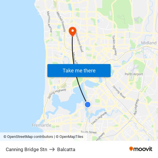 Canning Bridge Stn to Balcatta map