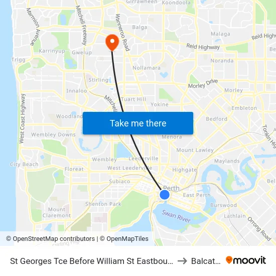 St Georges Tce Before William St Eastbound to Balcatta map