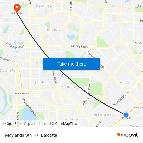 Maylands Stn to Balcatta map