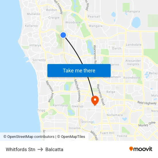 Whitfords Stn to Balcatta map