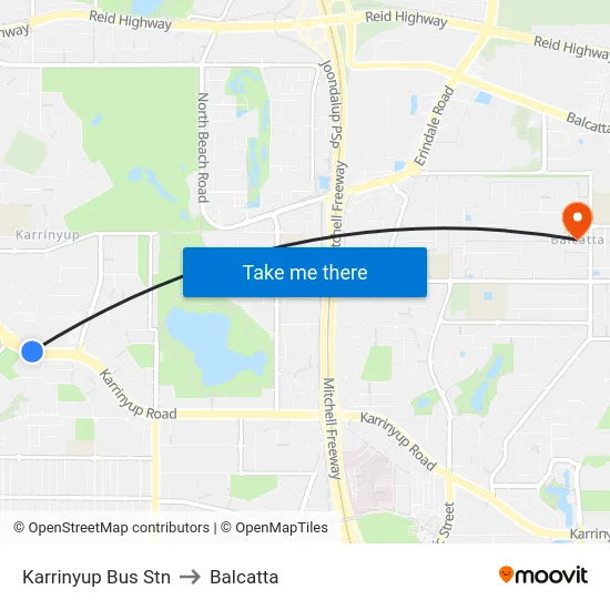 Karrinyup Bus Stn to Balcatta map