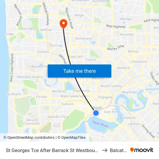 St Georges Tce After Barrack St Westbound to Balcatta map
