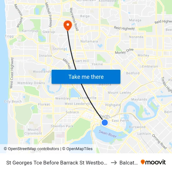 St Georges Tce Before Barrack St Westbound to Balcatta map