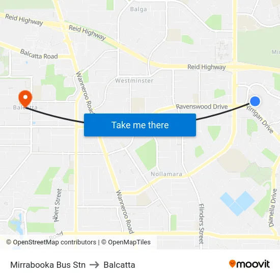 Mirrabooka Bus Stn to Balcatta map