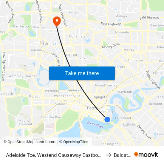 Adelaide Tce, Westend Causeway Eastbound to Balcatta map