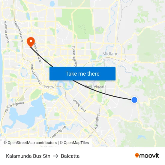 Kalamunda Bus Stn to Balcatta map