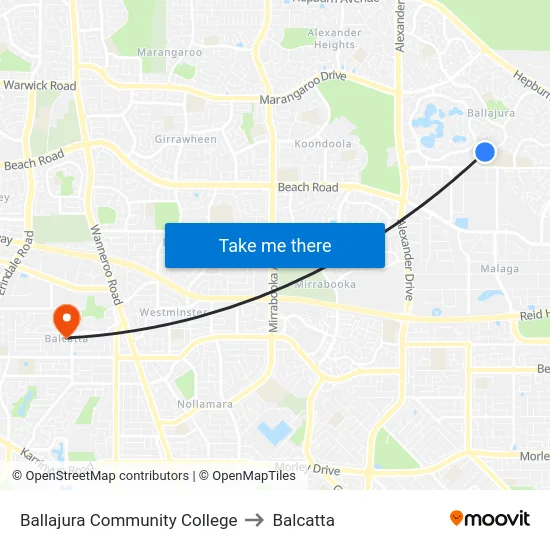 Ballajura Community College to Balcatta map