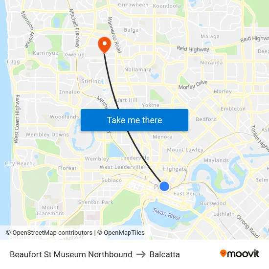 Beaufort St Museum Northbound to Balcatta map