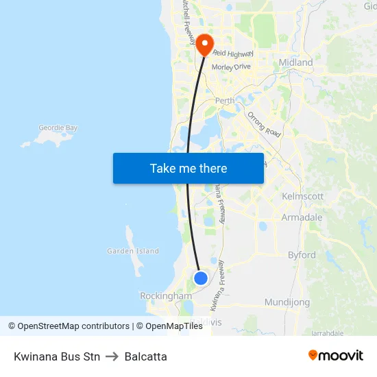 Kwinana Bus Stn to Balcatta map