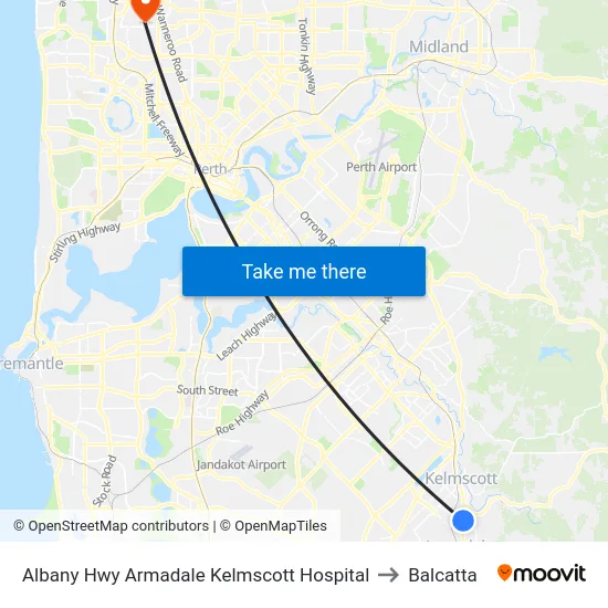 Albany Hwy Armadale Kelmscott Hospital to Balcatta map