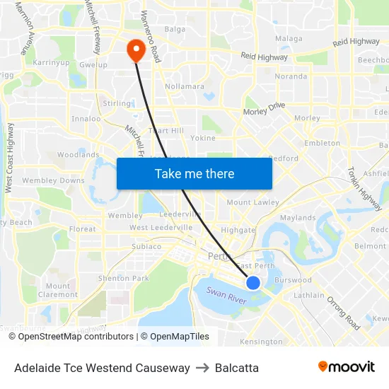 Adelaide Tce Westend Causeway to Balcatta map