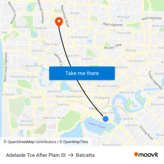 Adelaide Tce After Plain St to Balcatta map