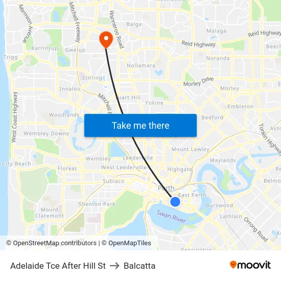Adelaide Tce After Hill St to Balcatta map