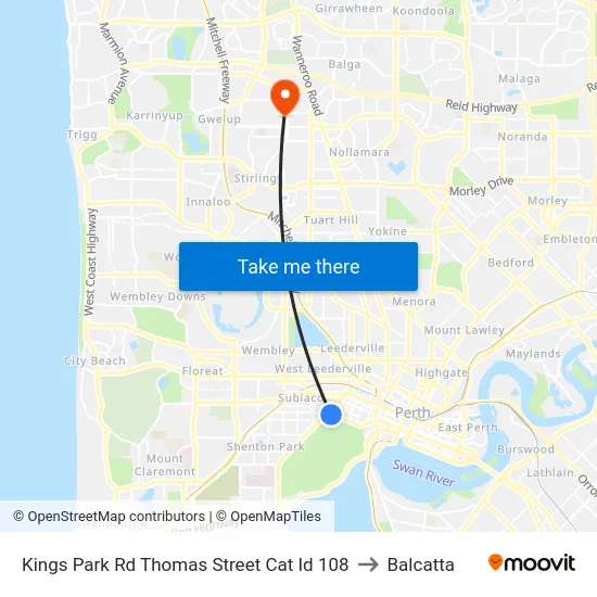 Kings Park Rd Thomas Street Cat Id 108 to Balcatta map
