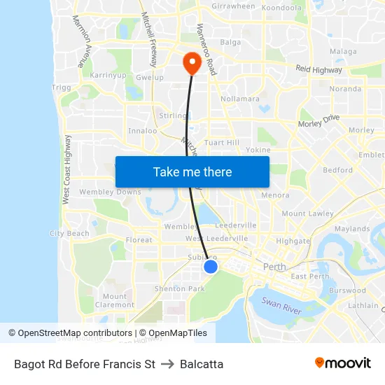 Bagot Rd Before Francis St to Balcatta map