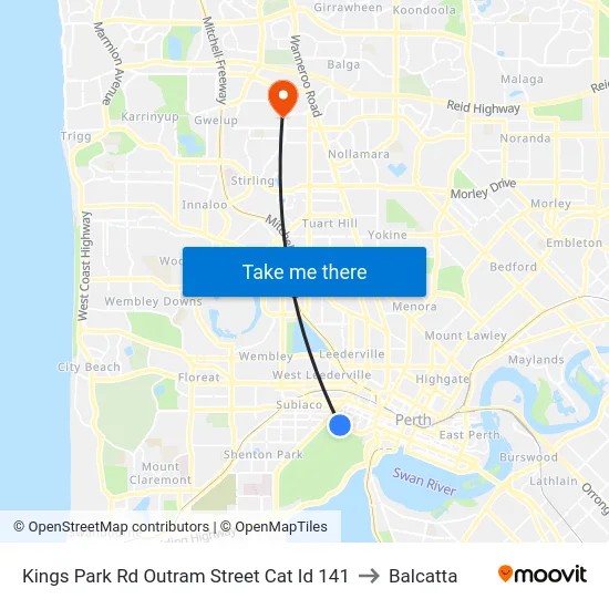 Kings Park Rd Outram Street Cat Id 141 to Balcatta map