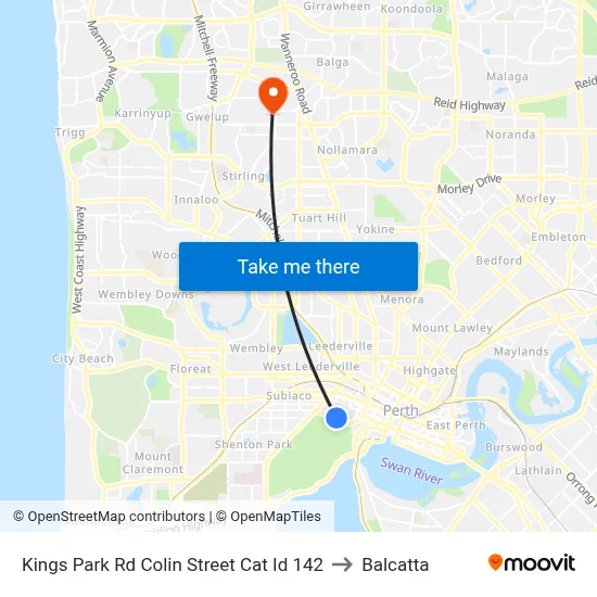 Kings Park Rd Colin Street Cat Id 142 to Balcatta map