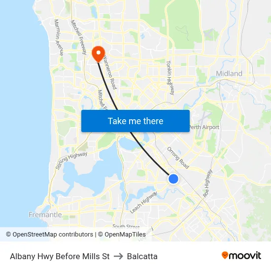 Albany Hwy Before Mills St to Balcatta map