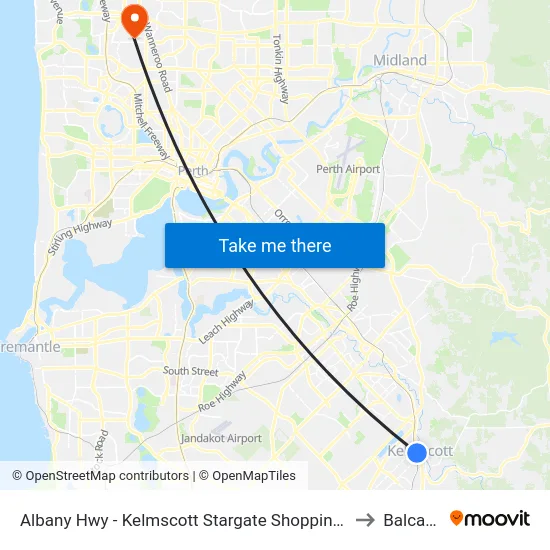 Albany Hwy - Kelmscott Stargate Shopping Ctr to Balcatta map