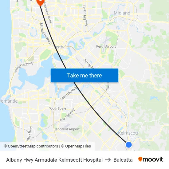 Albany Hwy Armadale Kelmscott Hospital to Balcatta map