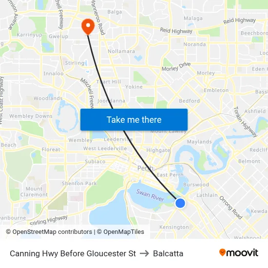 Canning Hwy Before Gloucester St to Balcatta map