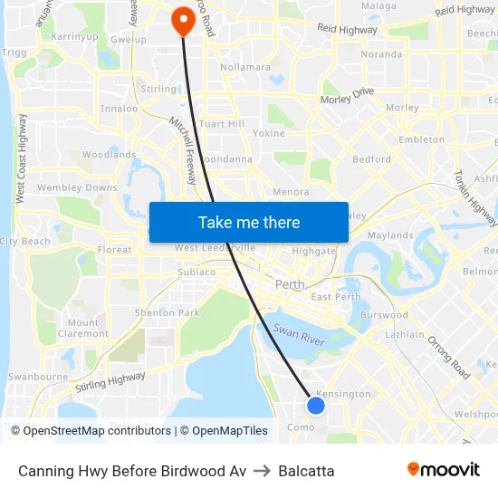 Canning Hwy Before Birdwood Av to Balcatta map