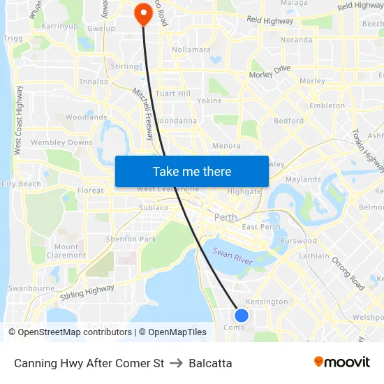 Canning Hwy After Comer St to Balcatta map