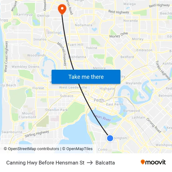 Canning Hwy Before Hensman St to Balcatta map