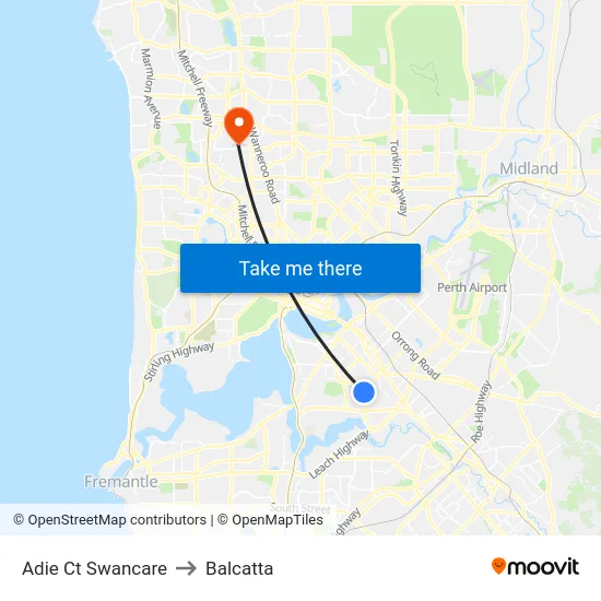 Adie Ct Swancare to Balcatta map