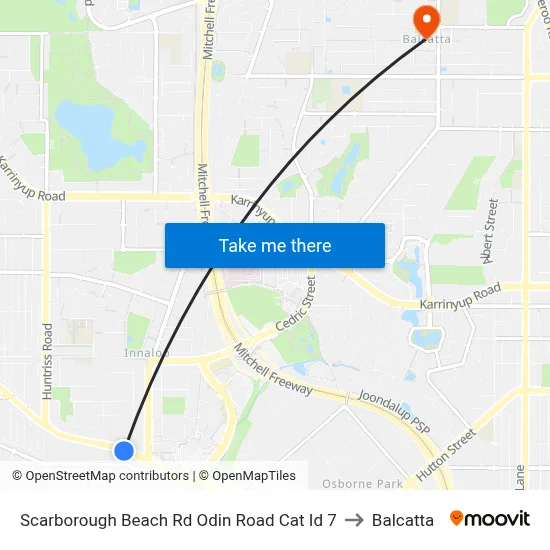 Scarborough Beach Rd Odin Road Cat Id 7 to Balcatta map