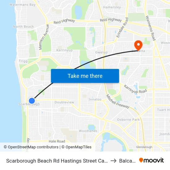 Scarborough Beach Rd Hastings Street Cat Id 19 to Balcatta map