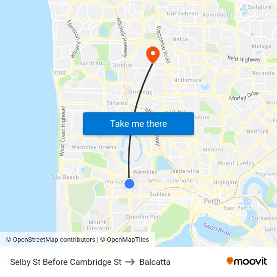 Selby St Before Cambridge St to Balcatta map