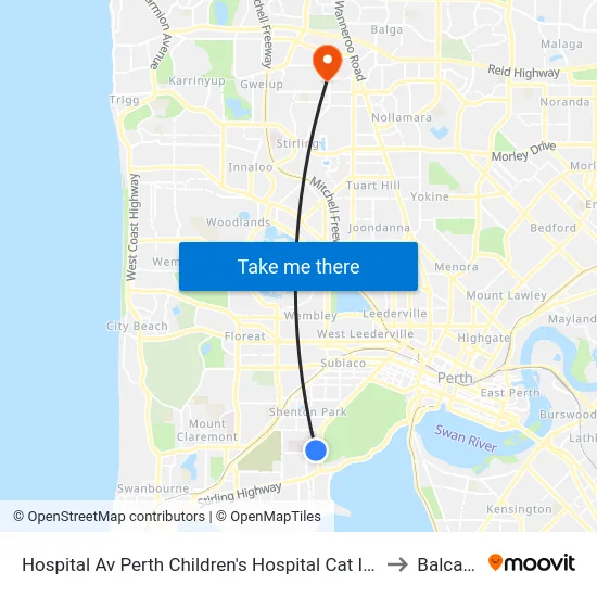 Hospital Av Perth Children's Hospital Cat Id 132 to Balcatta map