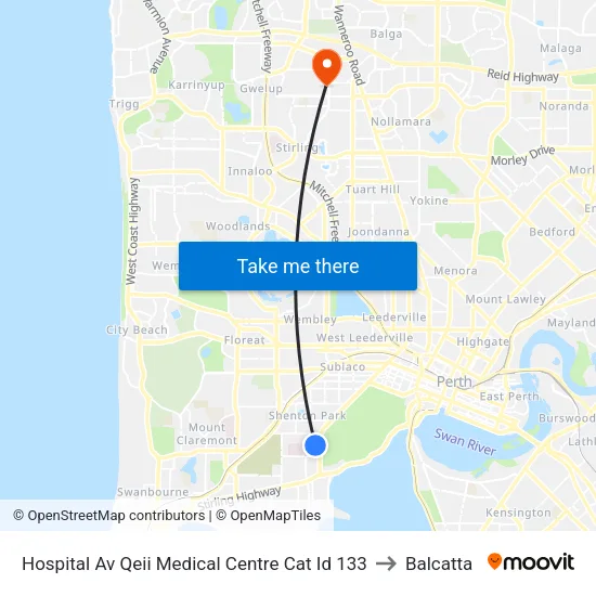 Hospital Av Qeii Medical Centre Cat Id 133 to Balcatta map