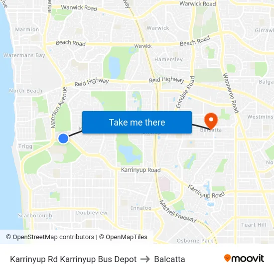 Karrinyup Rd Karrinyup Bus Depot to Balcatta map