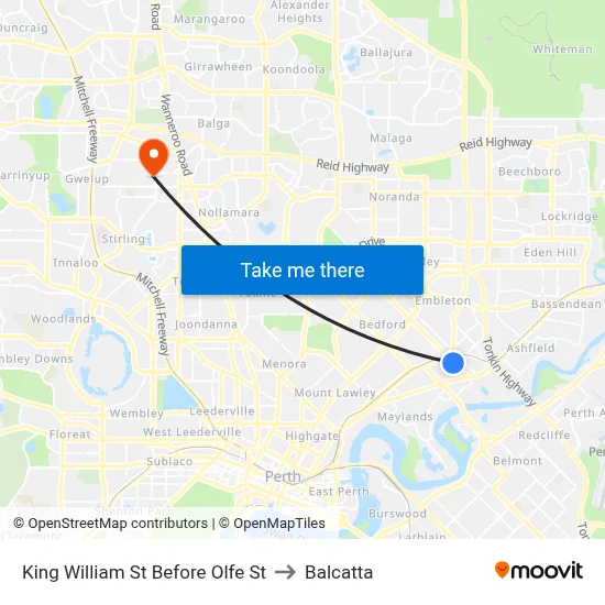 King William St Before Olfe St to Balcatta map