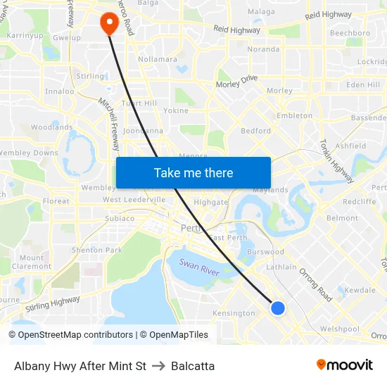 Albany Hwy After Mint St to Balcatta map