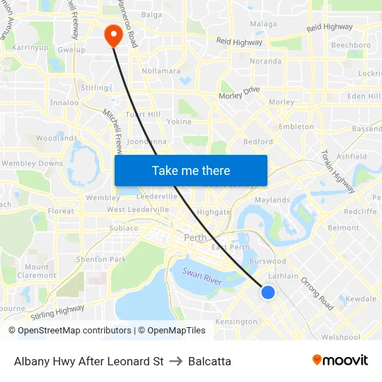 Albany Hwy After Leonard St to Balcatta map