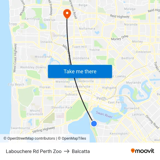 Labouchere Rd Perth Zoo to Balcatta map